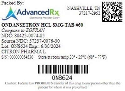Ondansetron HCl 8mg Tab Qty 60 Ndc 80425 0074